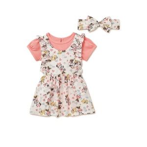 Disney Minnie Mouse Baby Girls Pinafore Dress, Bodysuit and Headband, 3-Pc Set